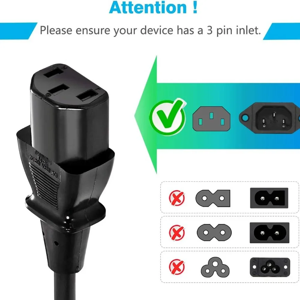 Black 10ft Extra Long AC Power Cord Universal Extension Cable Plug Replacement
